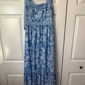 B. Smart Light Blue Floral Sundress with Navy Accents